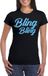 Bellatio Decorations Verkleed T-shirt dames - bling - zwart - blauw glitter - carnaval/themafeest M