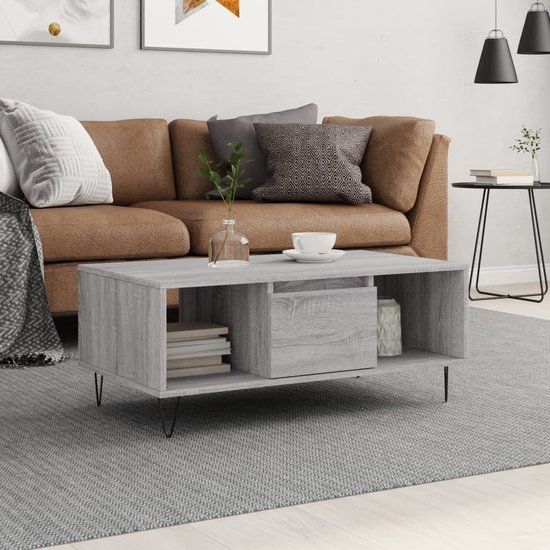 vidaXL Salontafel 90x50x36,5 cm Bewerkt Hout Grijs Sonoma