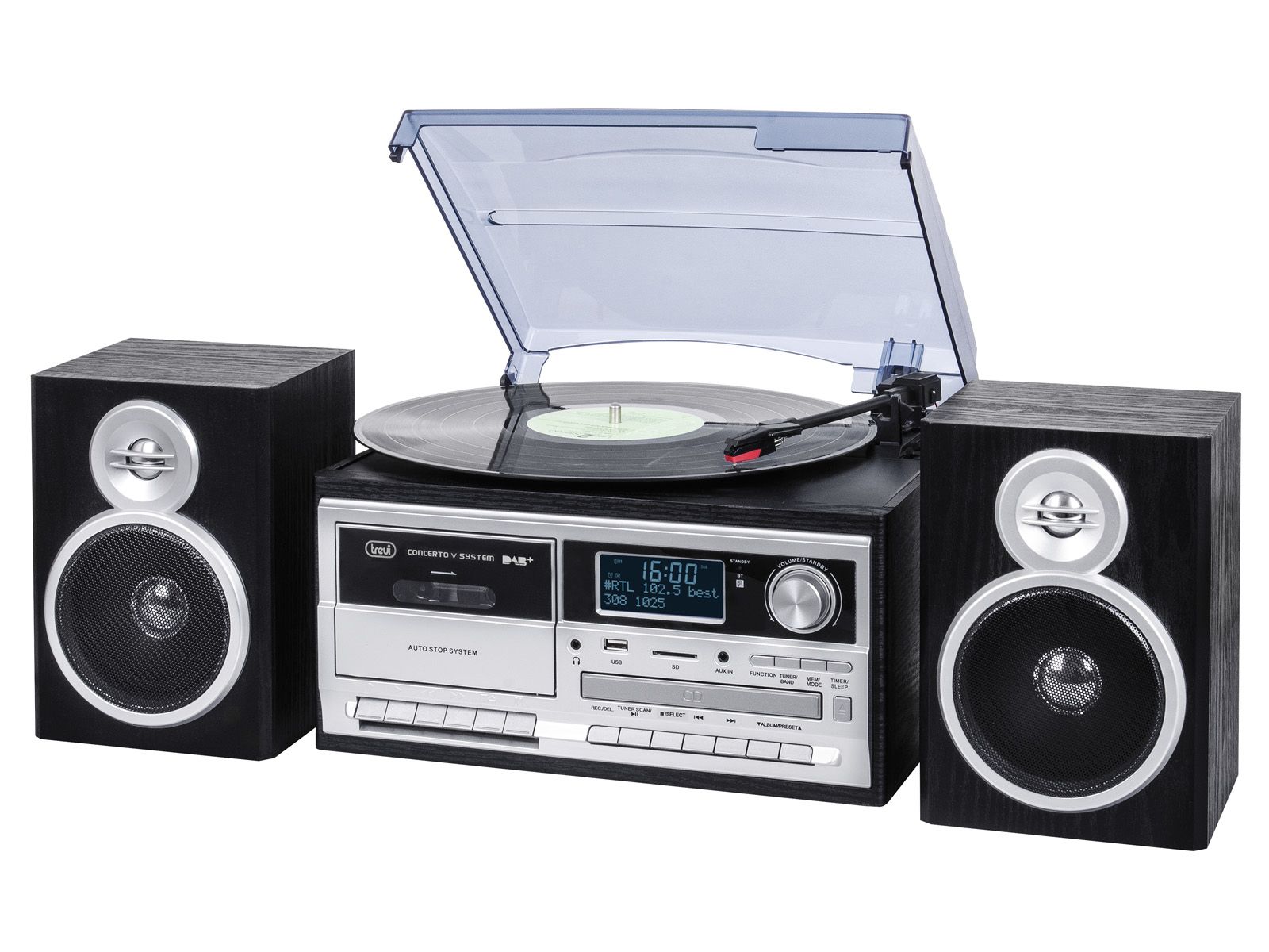 Trevi TT 1072 - Draaitafel met CD, Radio, DAB/DAB+, Bluetooth, USB, Aux-in - Zwart