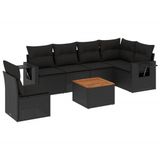 vidaXL 7-delige Loungeset met kussens, polyrattan, zwart