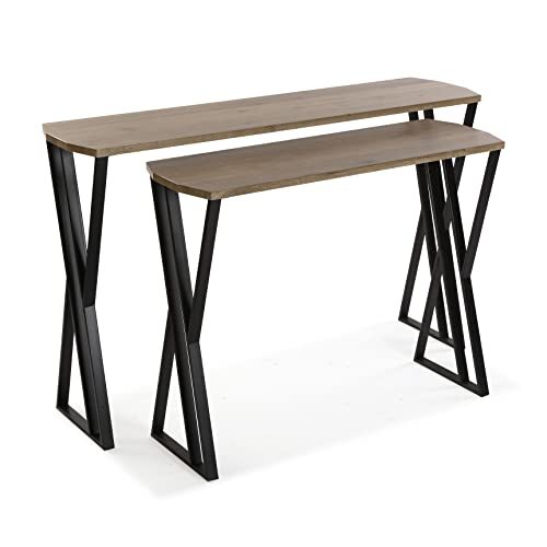 Versa Oakland entree meubel, smal, voor de entree of de hal, consoletafel, set met 2 tafels, afmetingen (H x L x B) 75 x 30 x 120 cm, hout en metaal, technische kleur, bruin en zwart