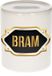 Shoppartners Bv Tirelire avec prénom Bram - blanc - avec emblème or/noir - 8 x 9 cm - céramique - avec bouchon - cadeau anniversaire