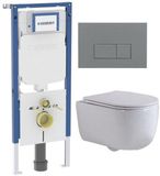 Geberit QeramiQ Dely Swirl Toiletset - 36.3x51.7cm - Geberit UP720 Duofix Sigma inbouwreservoir - slim zitting - bedieningsplaat licht grijs - rechthoekige knoppen - mat wit