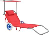 Prolenta Maison Exclusive - Opvouwbare ligbed met zonnescherm en wielen, staal, rood