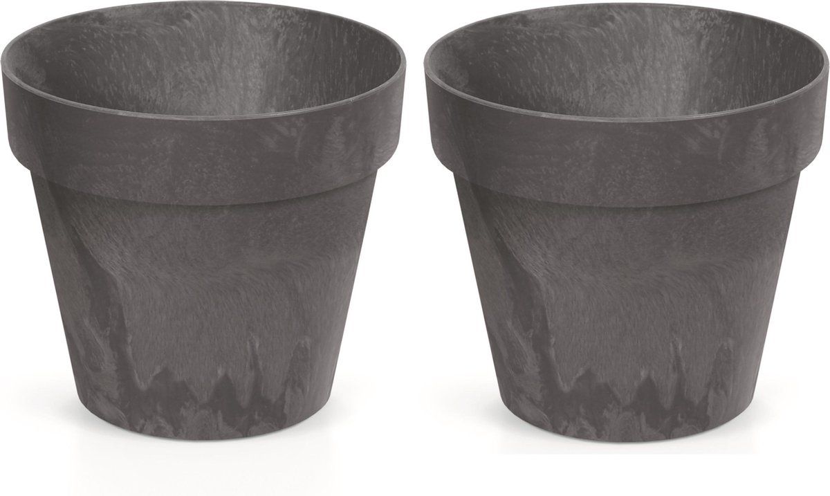 Prosperplast 6x Kunststof bloempotten betonlook 30 cm antraciet