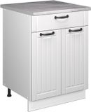 Vicco Fame-Line Onderkast voor spoelbak/kookplaat, Wit Landhuis/Wit, 60 cm met lade, WB Marmer
