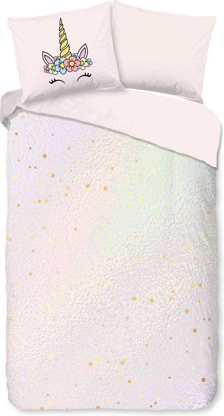 Pure Kinderdekbedovertrek "regenboogkleuren / eenhoorn" - Roze - (140x200/220 cm) - Microfiber