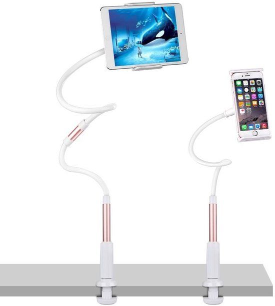 iCall Tablet houder met Tafelklem tot diktes van 80mm â€“ Universeel en voor alle tablets tot 13 inch â€“ Goud â€“ voor onder andere Apple iPad 9.7 2017 / Air 2 / 2/3/4 / Pro 10.5 2017 / Samsung Galaxy Tab A 10.1 2016 / Tab S2 97