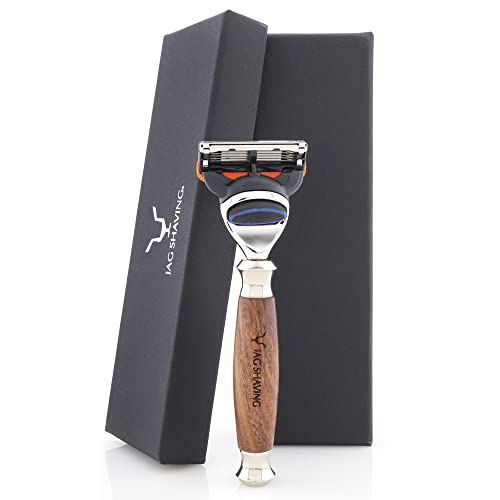 Jag Shaving Scheerscheermes - 5 Randen Scheerscheermes - Hout en Metaal - Scheerscheermes - Reisscheermes - Scheerscheermes voor Mannen - voor Nat Scheren