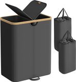 SONGMICS Panier à linge avec 2 compartiments - Noir-Beige - Tissu - 150L - 38,5x52x75cm