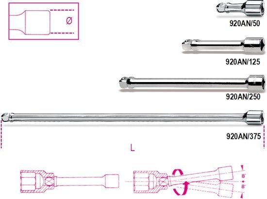 Beta Verlengkabel 375mm 1/2" met Kogelgewricht - 920AN/375