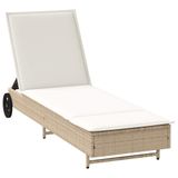 VidaXL Ligbed met wielen en kussen poly rattan beige