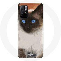 Maniacase Etui Redmi Note 11 5G zwart-witte Siamese kat blauwe ogen