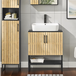 Meejee Meuble sous lavabo 60 cm, Meejee meuble de rangement en bambou et métal, meuble sous vasque compact pour WC ou petite salle de bain