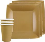 Santex Feest/Verjaardag Servies Set - 10x Gebaksbordjes en Bekertjes - Goud - Karton
