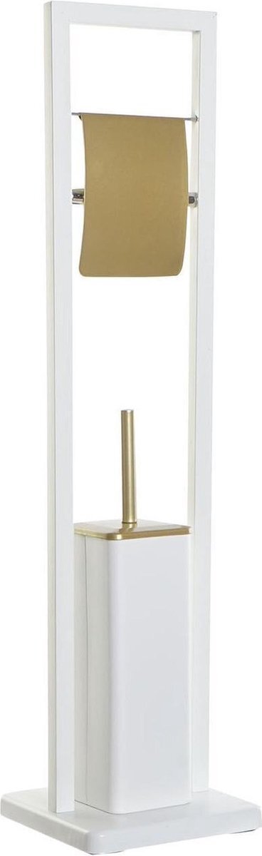 Items Toiletborstel met toiletrolhouder wit/goud metaal 80 cm - Toiletaccessoires - Wc-borstels/toiletborstels - Toiletrolhouders