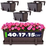 KADAX Wamat, 40 cm, set van 3 balkonbakken, kunststof plantenbak voor balkon en tuin, bruin, weerbestendig en stabiel, ideaal voor bloemen en kruiden