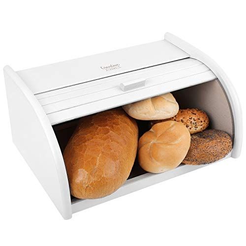 Home Creative Houten Broodtrommel Wit | 40 x 27,5 x 18,5 cm | Container met Roltop | Brooddoos voor Elke Keuken | Perfect voor Droogvoer