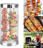 Marque non spécifiée 1 pièce panier de grillade roulant, panier de grillade cylindrique, acier inoxydable, panier de grillade pour légumes, panier de grillade en acier inoxydable, rond, panier de grillade roulant pour frites, poisson, crevettes, légumes, viande (20 cm)