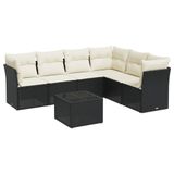 vidaXL 7-delige loungeset met kussens, polyrattan, zwart
