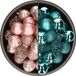 Bellatio Decorations Kerstballen mix - 74-delig - turquoise blauw en lichtroze - 6 cm - kunststof