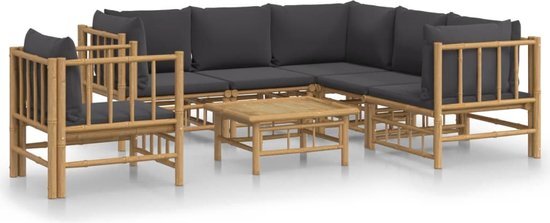 vidaXL 7-delige Loungeset met kussens bamboe donkergrijs