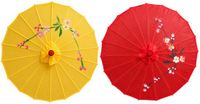 Merkloos Aziatische Chinese decoratie paraplu - geel / rood - 41 cm - 56 cm