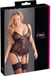 Cottelli Plus Size – Sexy Jarretel Set met Licht Transparante Motieven en Open Kruis – Maat XL – Zwart