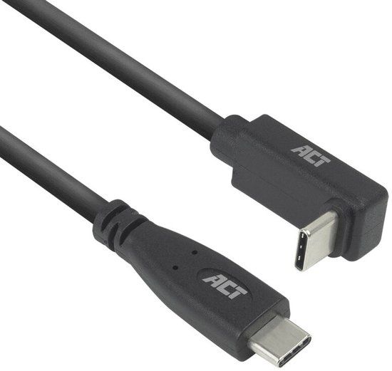 ACT USB-C Kabel 2m Recht naar Boven/Beneden Gebogen USB 3.0 10 Gbps 60W Zwart