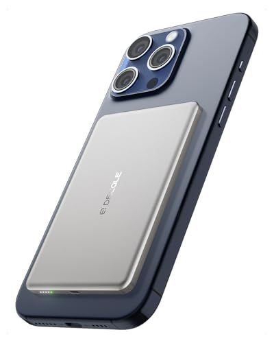 decqle "Air" Externe accu, magnetisch, draadloos, ultradun, 5000 mAh, compatibel met MagSafe, oplaadbare beschermhoes, externe batterij, alleen voor iPhone 17/16/15/14/13/12 serie (zilver)