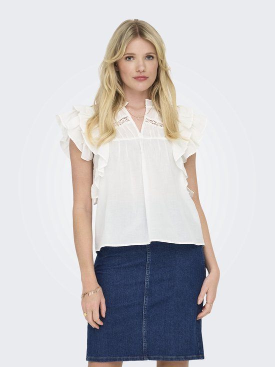 ONLY Onlsunny Capsl Frill Top WVN Noos - Cloud Dancer - Size L