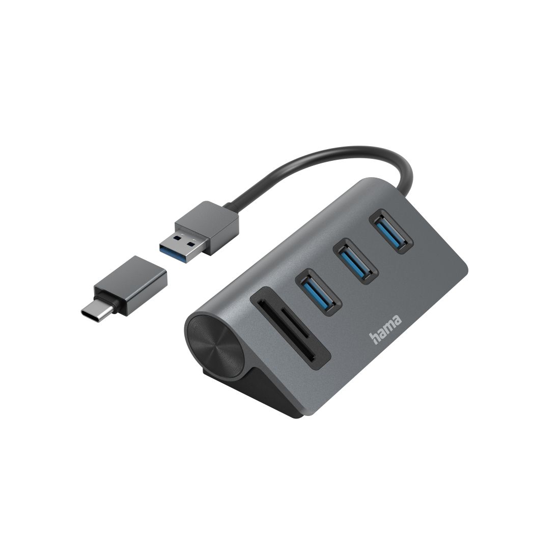 Hama USB 3.2 Gen 1 Hub - 3x USB-A, SD/MicroSD, USB-C Adapter - Anthracite/Black