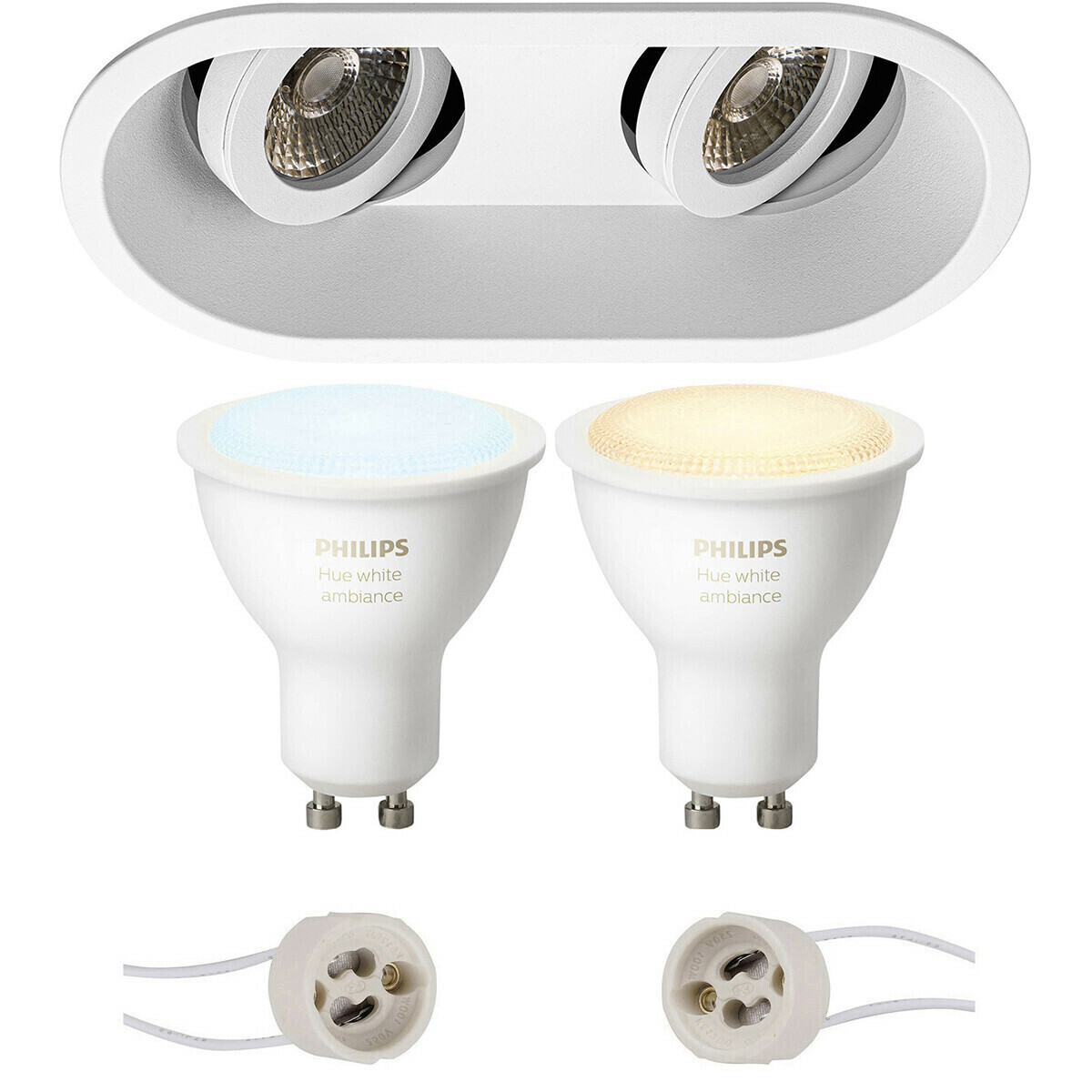BES LED Pragmi Zano Pro - Inbouw Ovaal Dubbel - Mat Wit - Kantelbaar - 185x93mm - Philips Hue - LED Spot Set GU10 - White Ambiance - Bluetooth