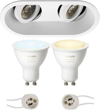 BES LED Pragmi Zano Pro - Inbouw Ovaal Dubbel - Mat Wit - Kantelbaar - 185x93mm - Philips Hue - LED Spot Set GU10 - White Ambiance - Bluetooth