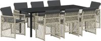vidaXL Tuin Eettafel Set 9-delig Lichtgrijs Polyrattan