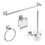 EMKE Handdoekhouder set badkamer, 4 stuks roestvrij staal badkameraccessoires set zelfklevende wandmontage badaccessoires, handdoekring wc-borstel toiletpapierhouder met deksel en 60 cm handdoekstang chroom
