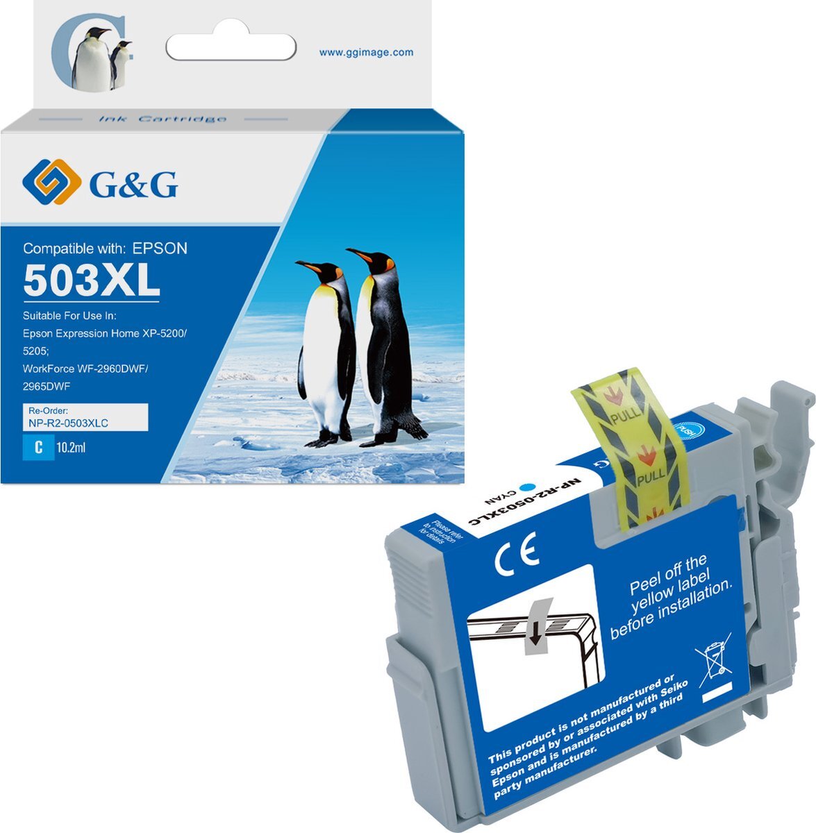 G&G Huismerk Inktcartridge C13T09R24010 Alternatief voor Epson 503 503XL - cyaan
