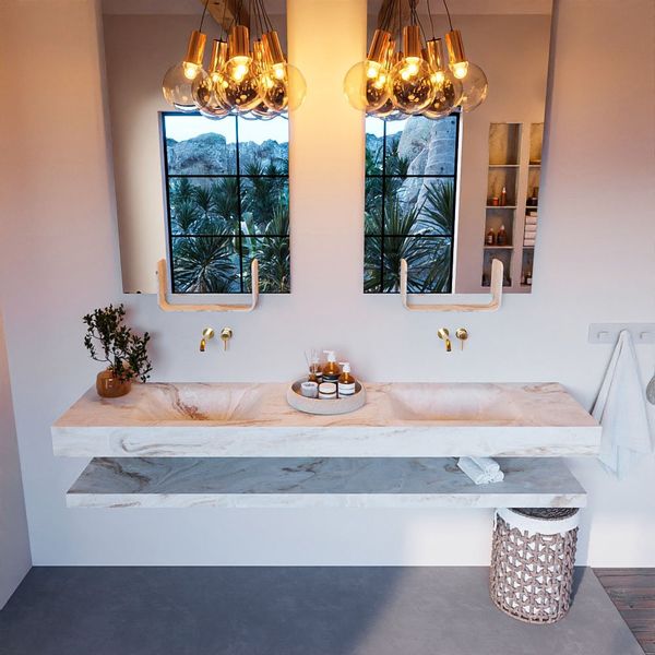 MONDIAZ ALAN-DLUX Badmeubelset 200cm planchet Frappe met vrijhangende wastafel CLOUD dubbel zonder kraangat kleur Frappe ADX200FraPLD0Fra