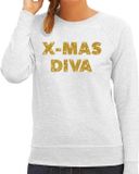 Bellatio Decorations Christmas Diva Foute Kersttrui - sweater - goud / glitters - grijs - dames - kerstkleding / kerst outfit 2XL