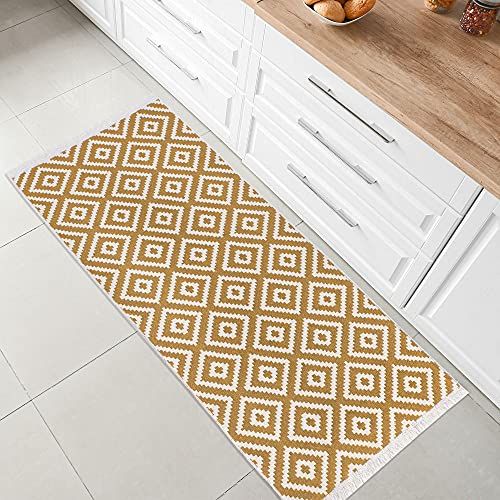 Fashion4Home Vloerkleed Boho Kelim tapijt trio-goud-wit 60 x 90 cm