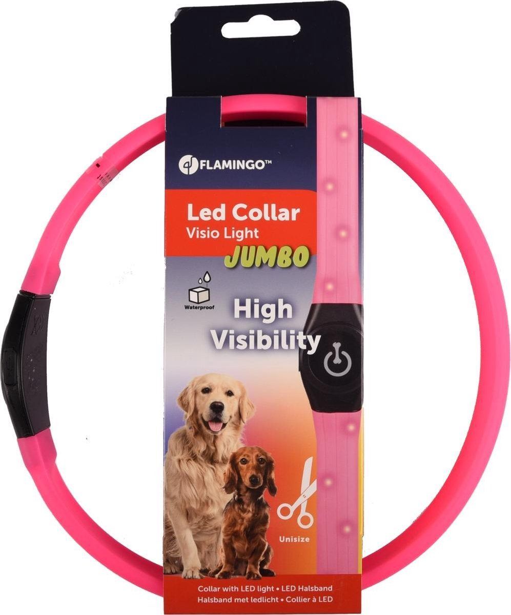 FLAMINGO Visio light led halsband jumbo roze 35/64 cm 7 mm
