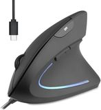 Perixx PERIMICE-513C Verticale muis met USB-C 6 knoppen 1000/1600 DPI, ontwerp voor rechts, kabel type C 1,8 m, zwart