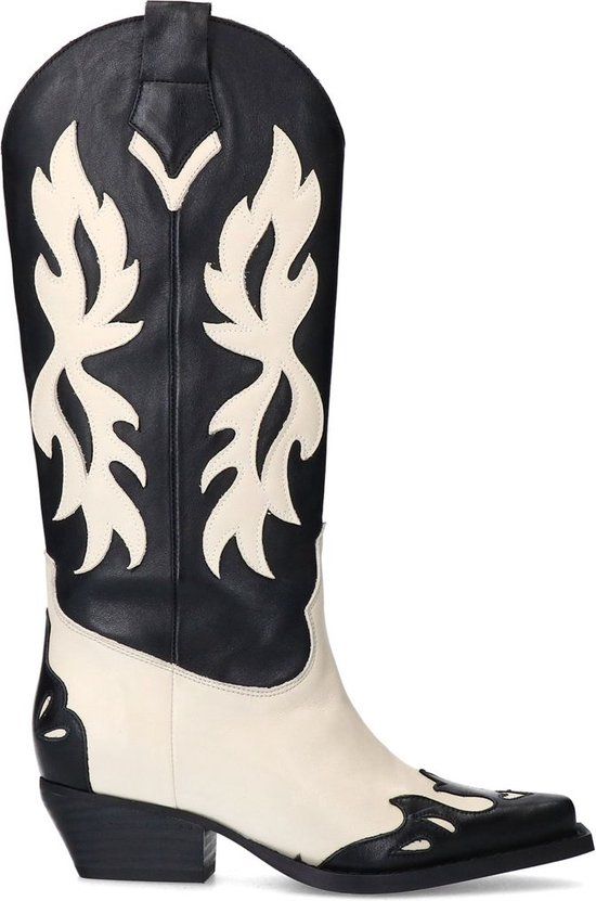 Sacha - Dames - Zwarte leren cowboylaarzen met sierstiksels - Maat 38