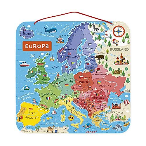 Janod - Magnetische puzzel van Europa - educatieve houten puzzel - Duitse versie - vanaf 7 jaar, J05473