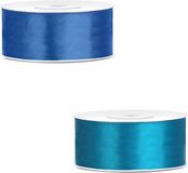 Bellatio Decorations 2x Rouleaux Ruban Satin Cadeau/Ruban Décoratif - 2.5 cm x 25 mètre - 2 Teintes Bleu Brillant