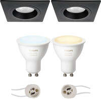 BES LED Pragmi Rodos Pro - Inbouw Vierkant - Mat Zwart - 93mm - Philips Hue - LED Spot Set GU10 - White Ambiance - Bluetooth