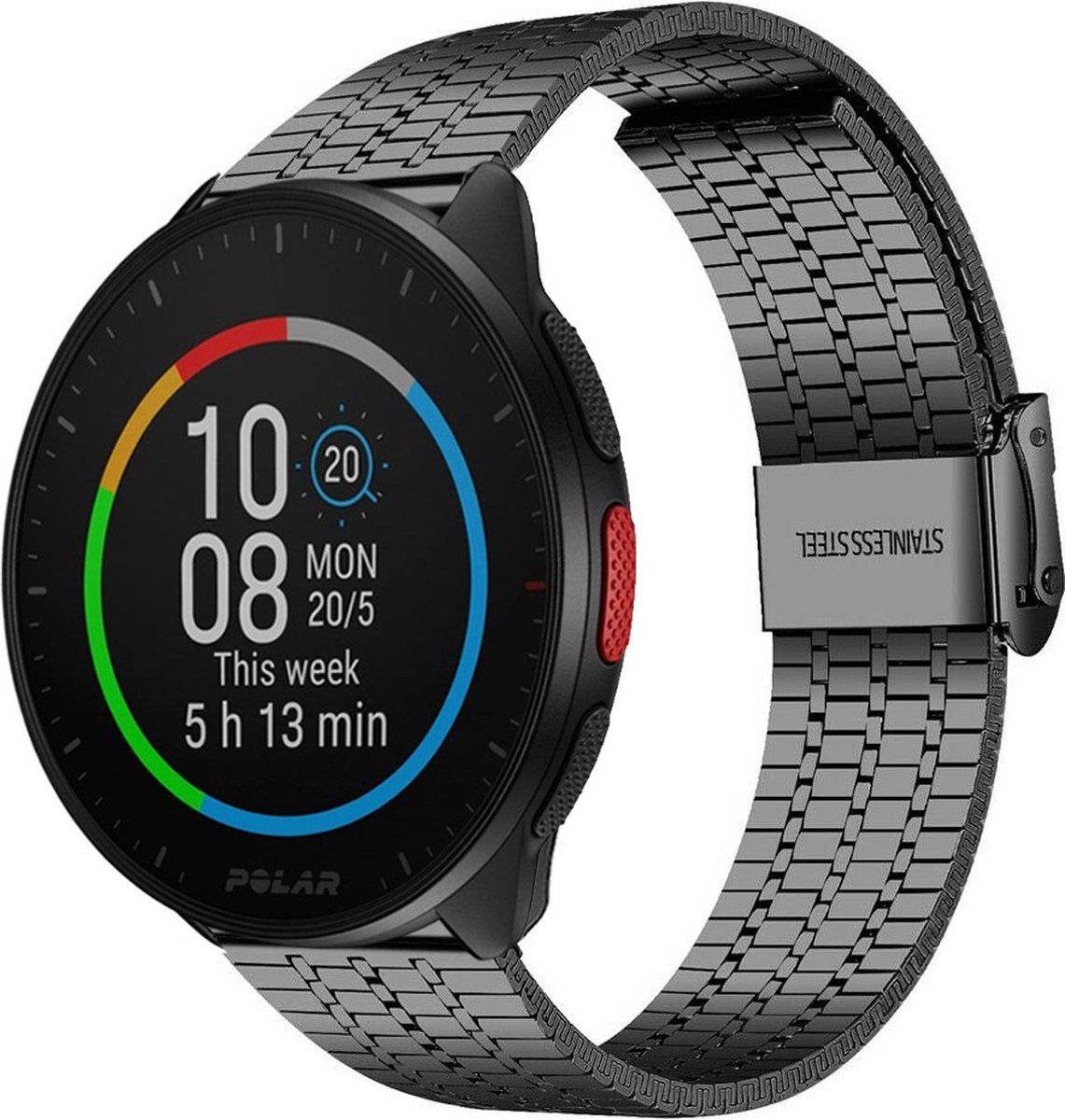 Strap-it Polar Pacer roestvrij stalen band - zwart
