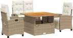 vidaXL Ensemble de jardin 4 pièces avec coussins, beige, polyrotin