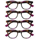 Opulize Ava 4 Stuks Vrouwen Dames Bruine Schildpad Purper Super Comfortabele Pasvorm Leesbril Scharnieren Met Veer RRRR62-5 +1,50