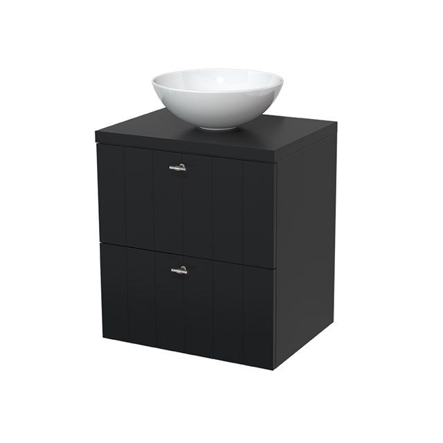 Maxaro Badkamermeubel voor Waskom 60cm Modulo Plato Mat Zwart 2 Lades Lamel